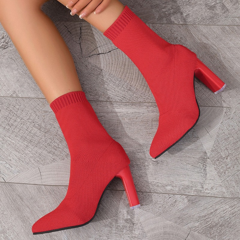 Pipe Bending Spring - Simple Pointed Toe Knit Stretch Boots