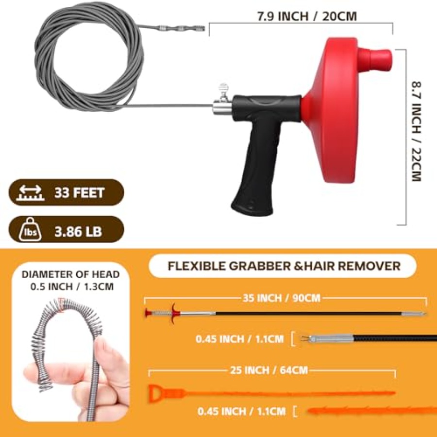 【Spot goods】Drain Auger 33 ft  - Drain Snake Flexible review and price